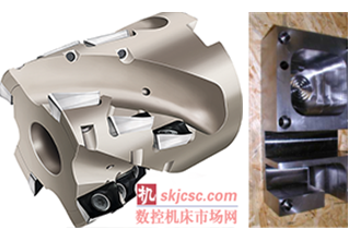 图2:瓦尔特的玉米铣刀F2338-100080最大切深可达50mm,最大切宽达76mm,由此产生的金属去除率最大可达340cm3/min,加工效率提升显著。 图2:瓦尔特的玉米铣刀F2338-100080最大切深可达50mm,最大切宽达76mm,由此产生的金属去除率最大可达340cm3/min,加工效率提升显著。